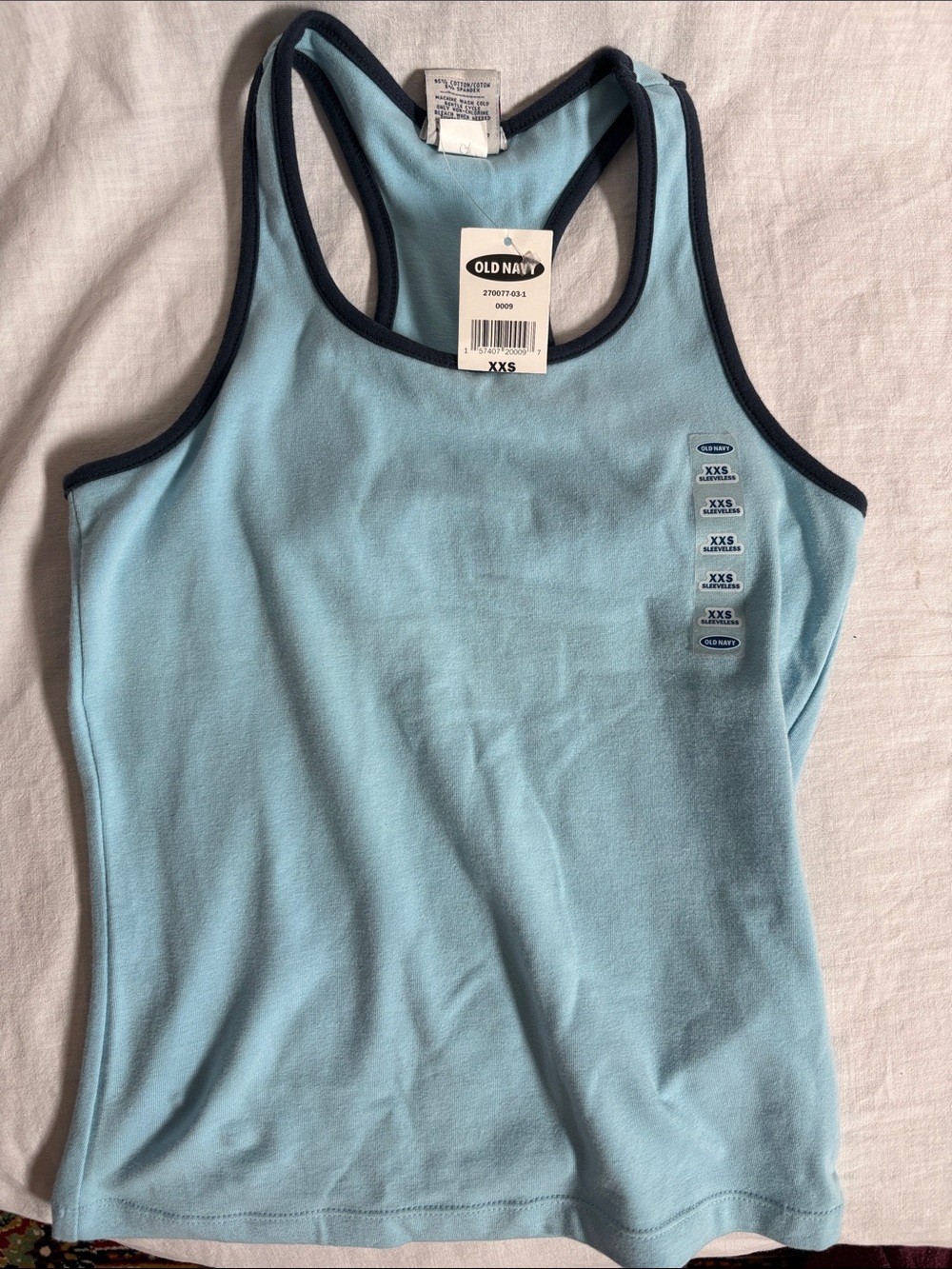 Old Navy Light Blue Racerback Tank with Navy Trim